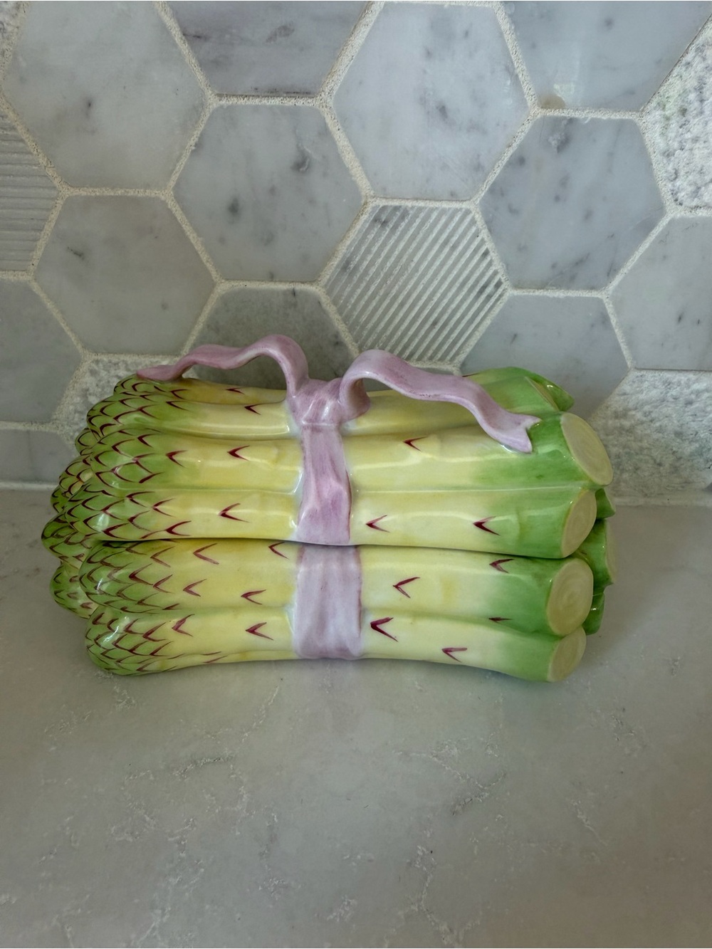 Herend Asparagus Box with Pink Ribbon